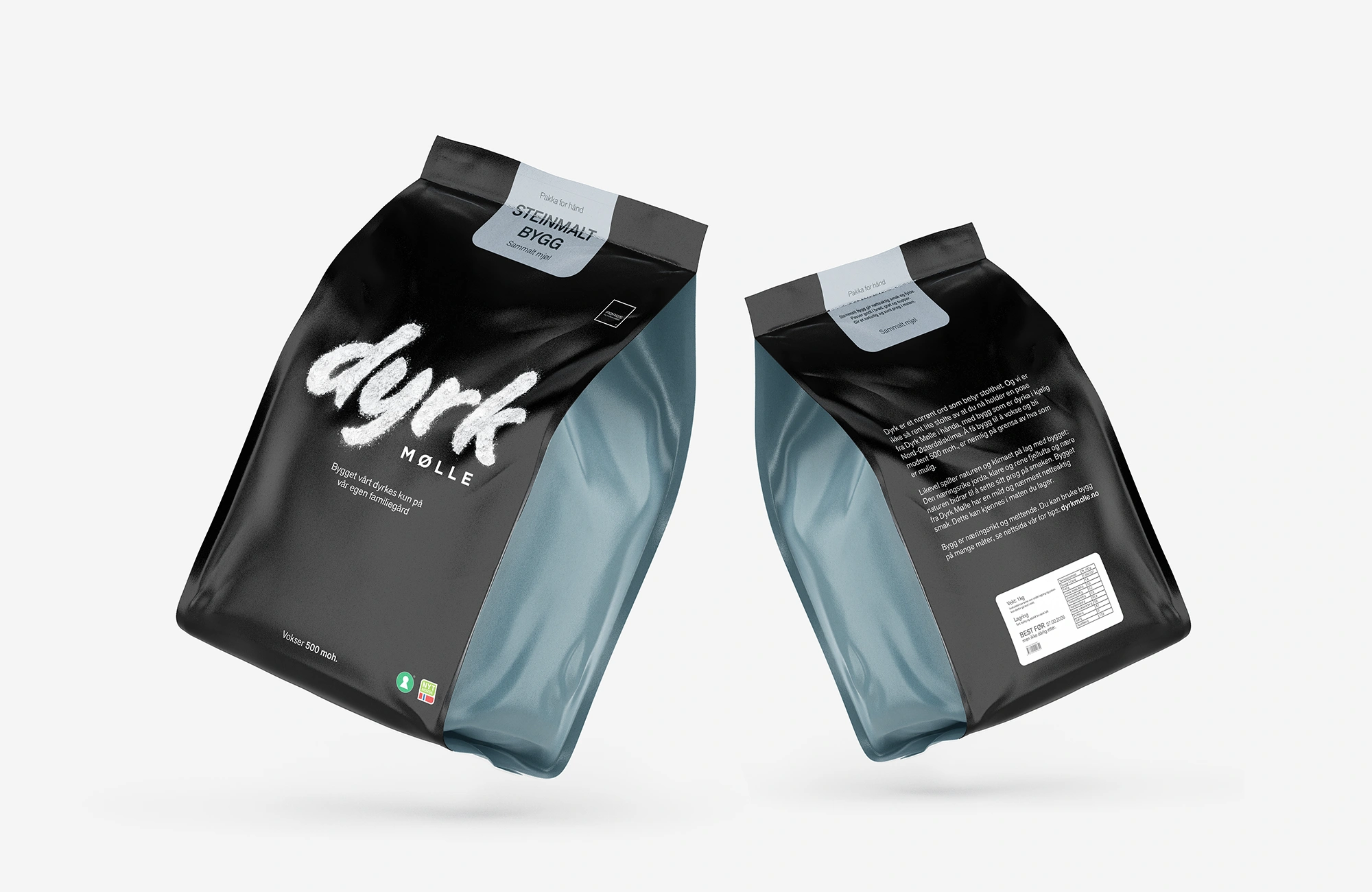 Mockup av ferdig Dyrk Mølle-emballasje