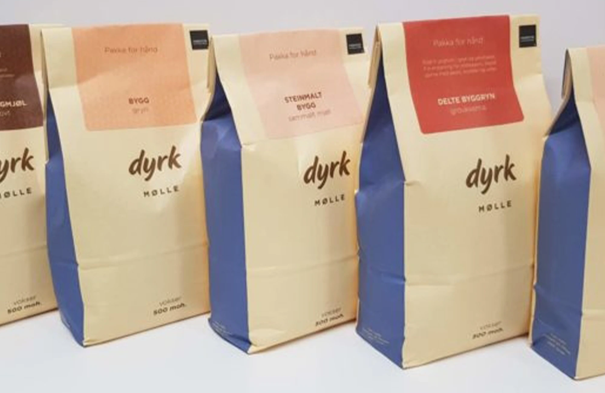 Eksisterende emballasje fra Dyrk Mølle