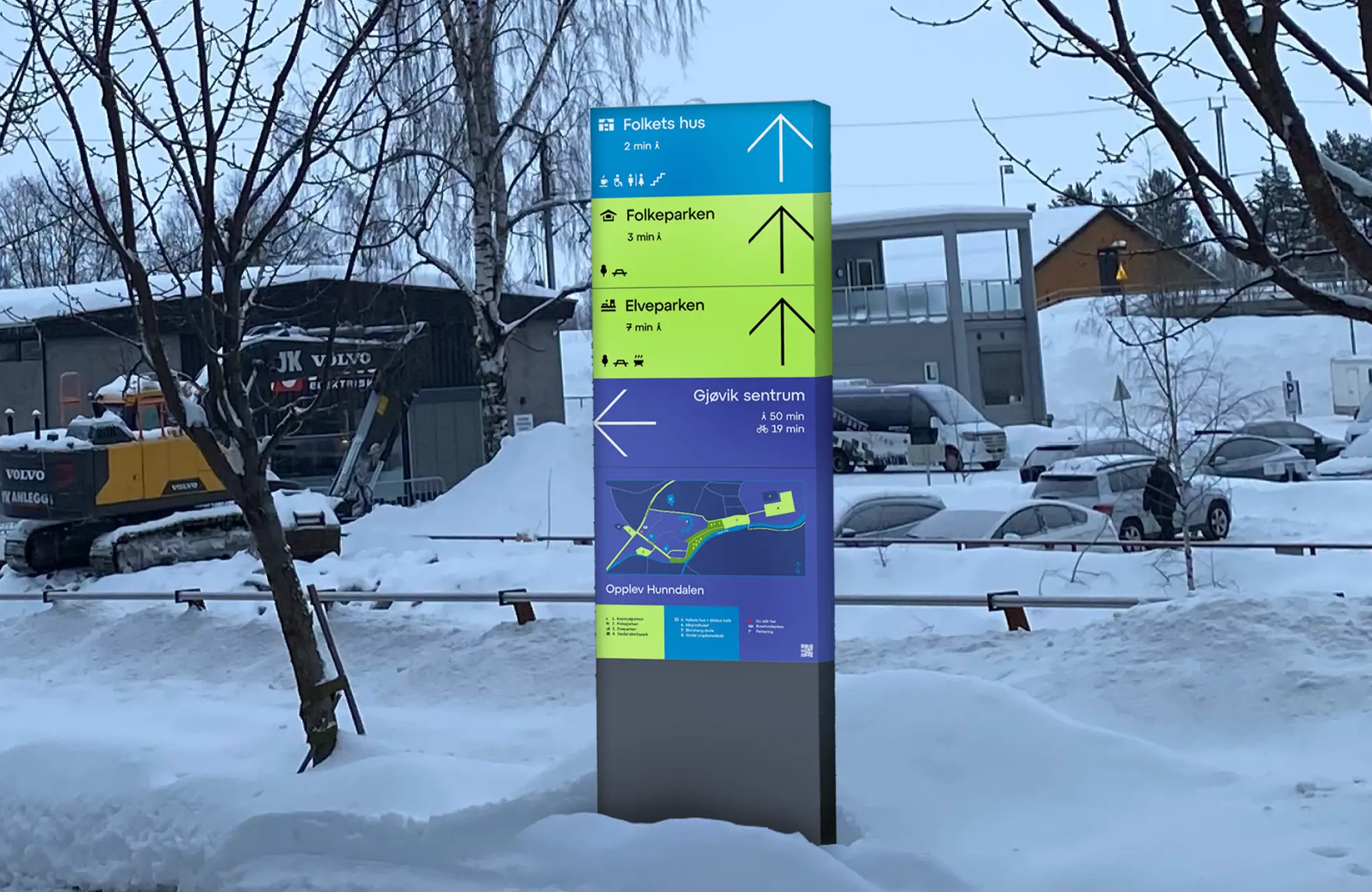 Ferdig kart integrert i skilt