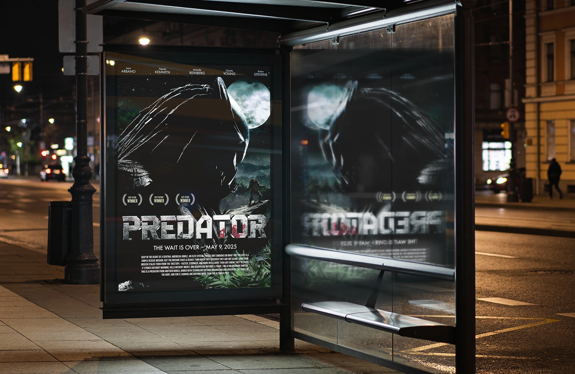 Predator-plakaten vist som utendørs reklame