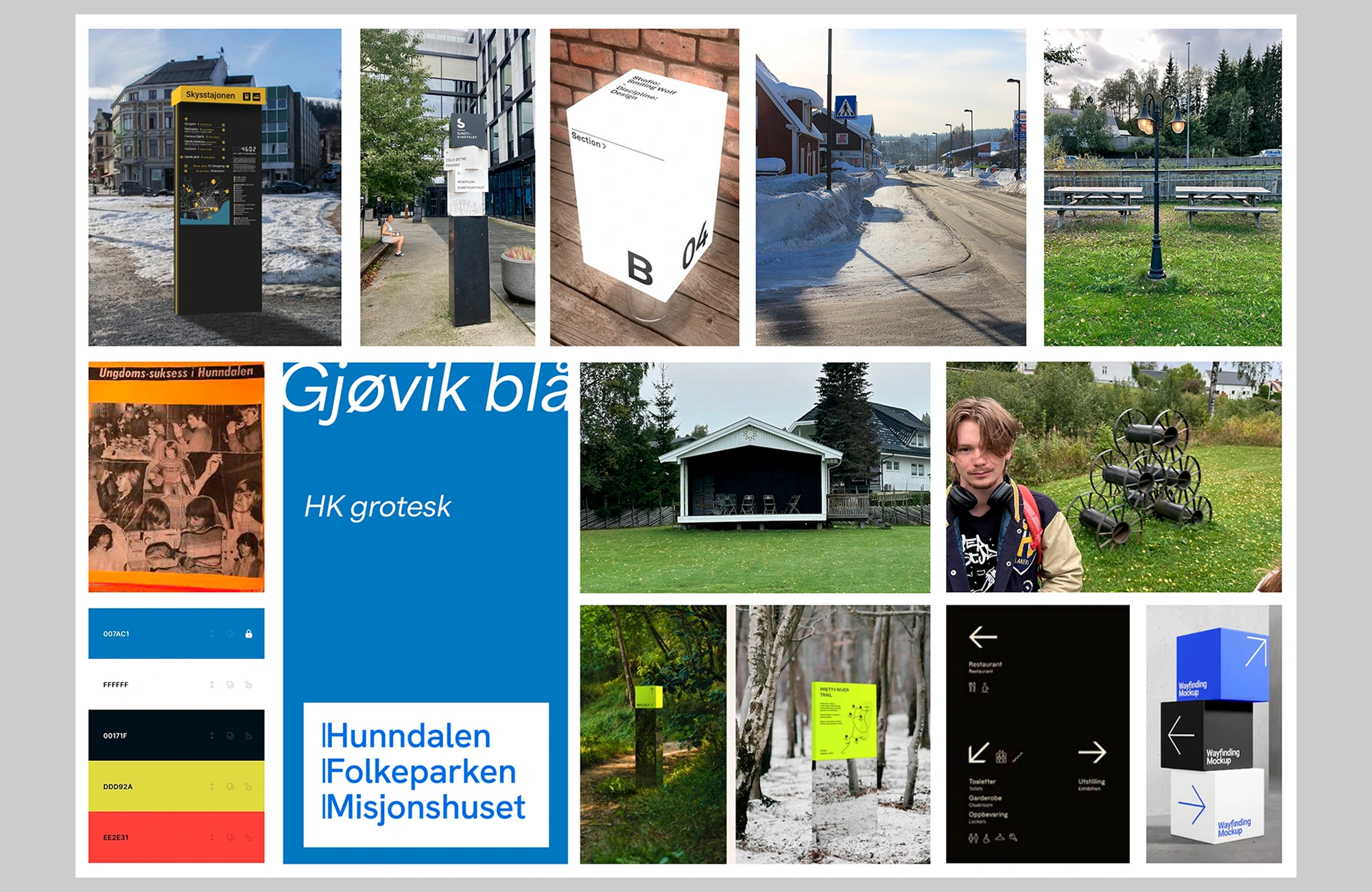 Moodboard og tidlig visuell retning for veifinningssystemet