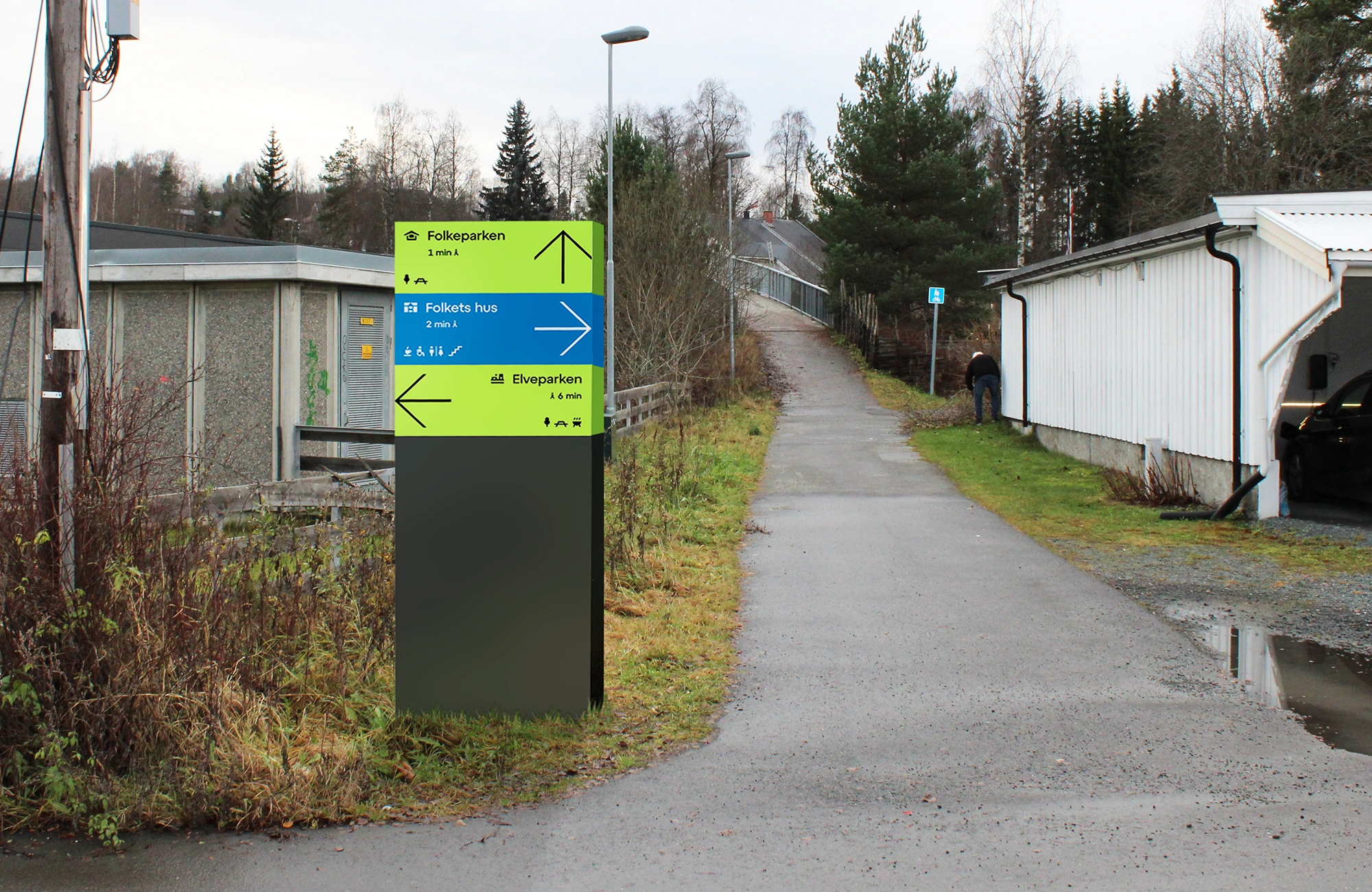Mockup av retningsskilt i Hunndalen